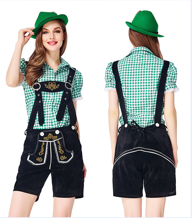 Womens Oktoberfest Outfit Embroidered Blouse with Lederhosen Shorts